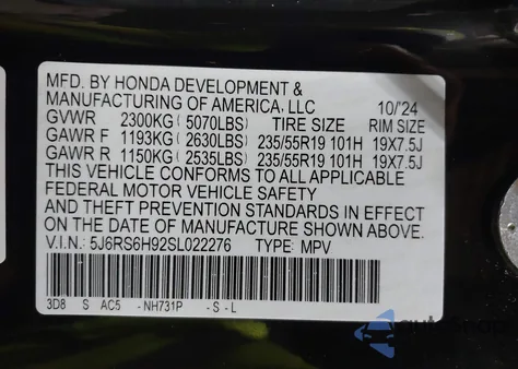 2025 Honda Cr-V Hybrid Sport Touring z USA, uszkodzony, nr VIN 5J6RS6H92SL022276